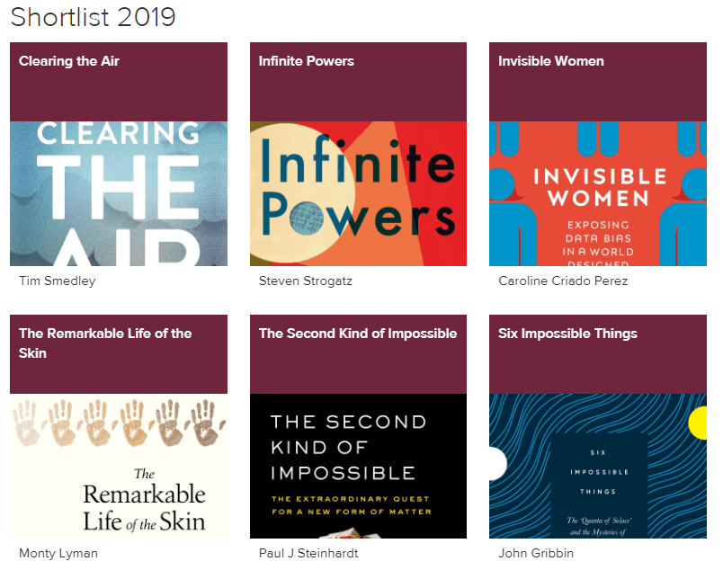 2019 Shortlist for the Royal Society Prize for Science&nbsp;Books